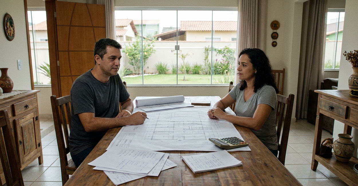 homem e mulher planejando os custos da casa